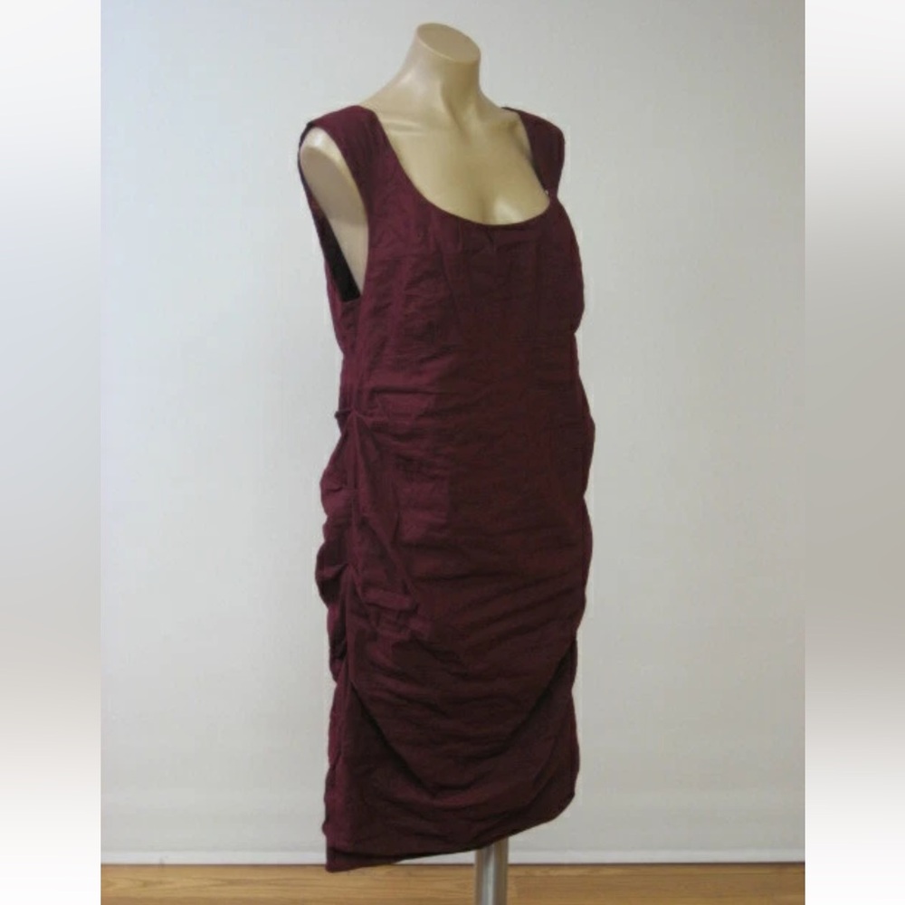 NWT! EILEEN FISHER Sleeveless Sheath Dress 16 Cotton Steel Stitch Cranberry Red
